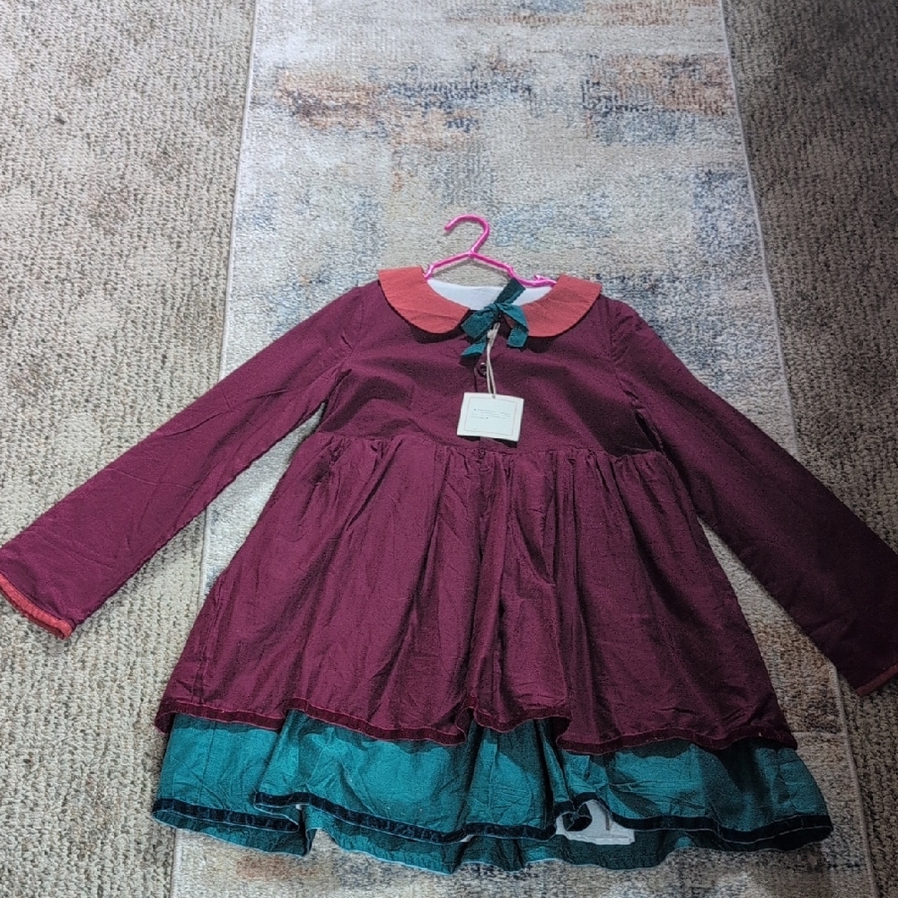 Burgundy and Teal Dress with Peter Pan Collar